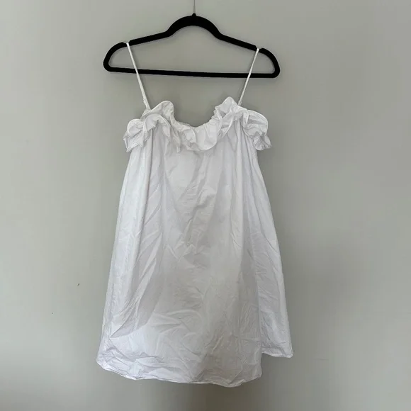 100% Cotton White Ruffle Mini Dress - Picture 1 of 4
